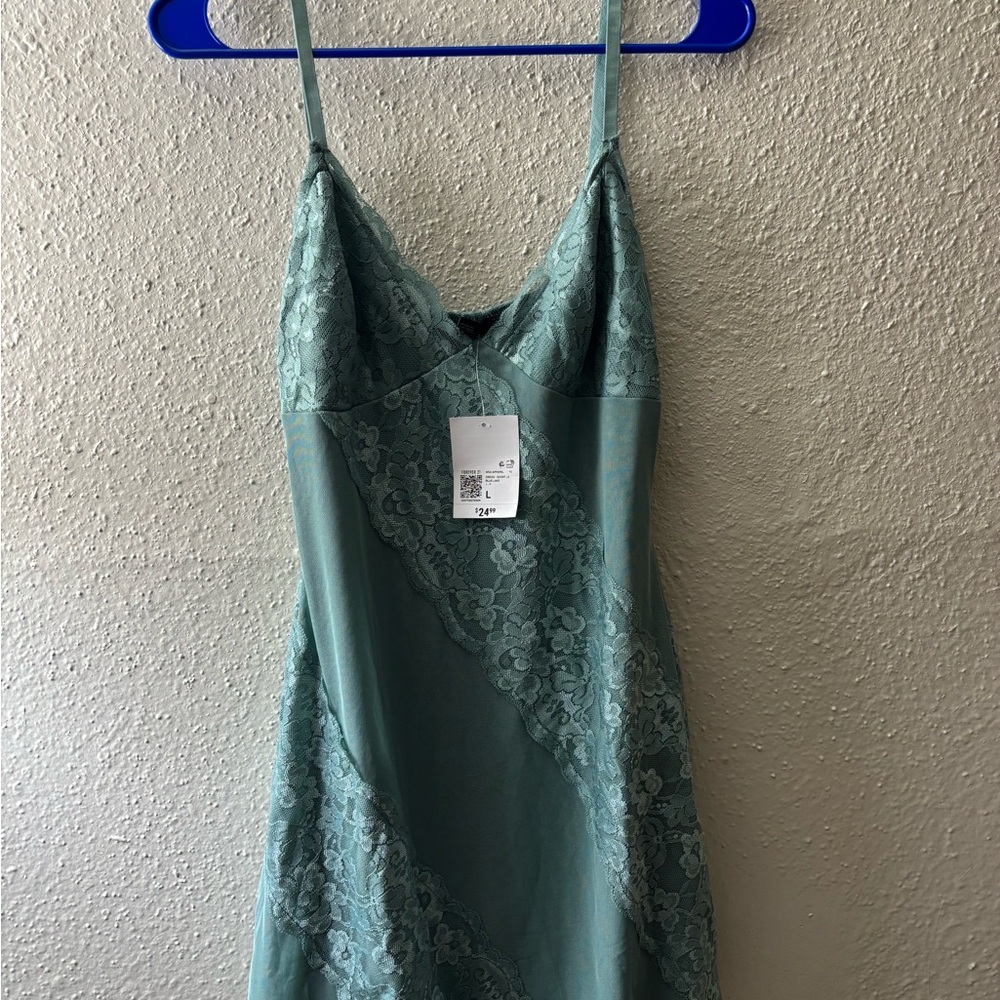 Forever 21 Green Velvet Chemise with Spaghetti Straps
